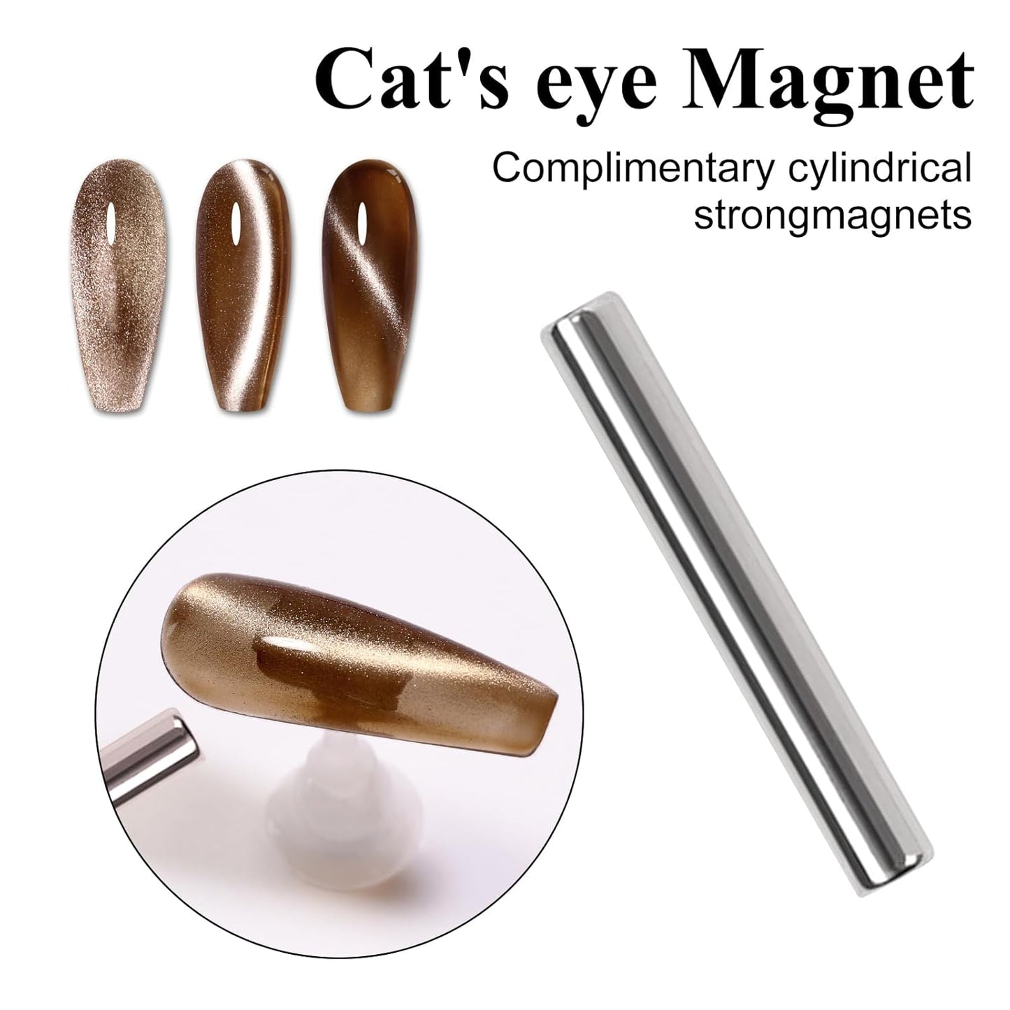 Imtiti Moonlight Cat Eye Gel Nail Polish, 15ml Nude Amber Light Brown Holographic Cat Eyes Glitter Magnetic UV Soak Off Gel Nail Polish with Magnetic Stick for Nail Art 1Pcs