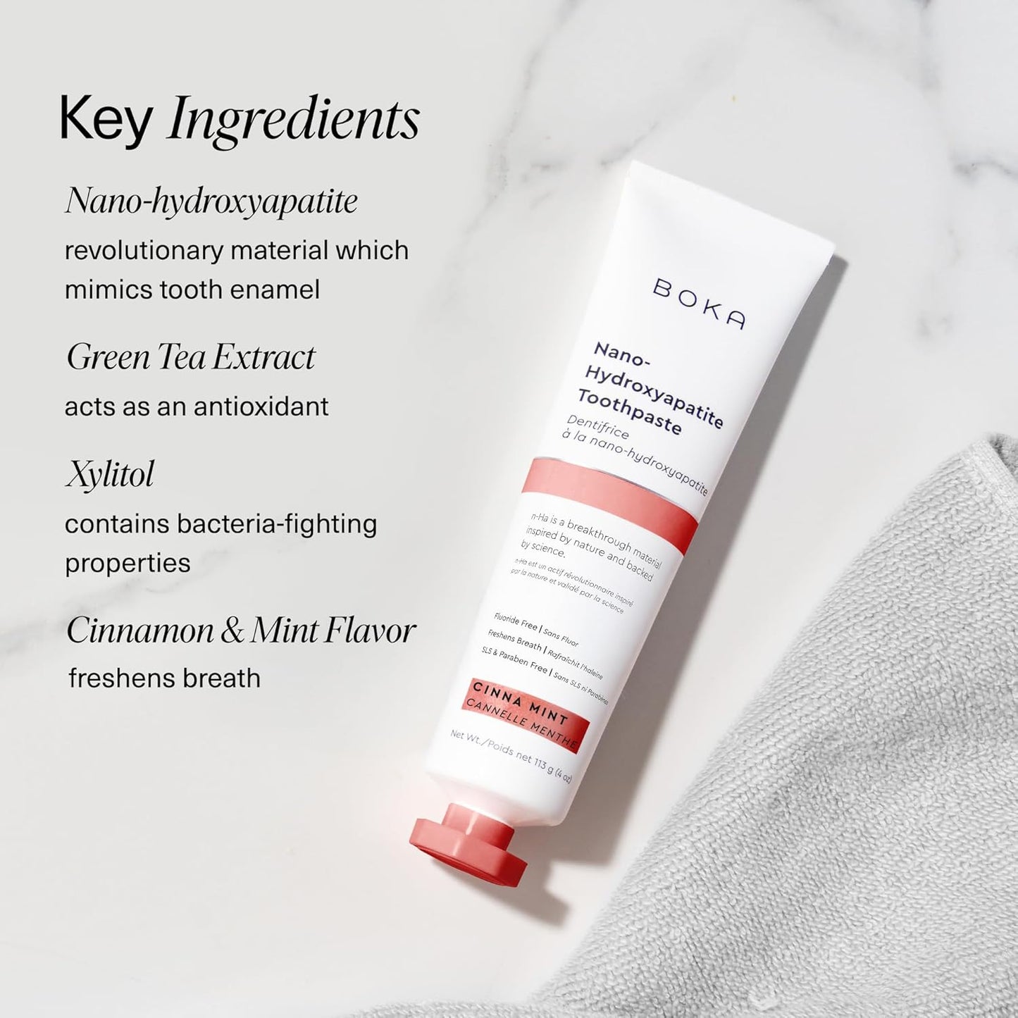 Boka Fluoride Free Toothpaste, Nano Hydroxyapatite Toothpaste, Appropriate for Sensitive Teeth - for Adult, Kids Oral Care - Cinnamon Mint Flavor, 4 Fl Oz 1Pk US Manufactured