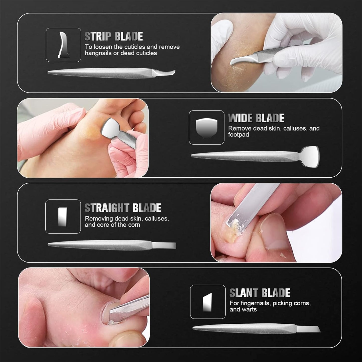 FERYES Pedicure Knife Ingrown Toenail Kit, 4 PCS Professional Pedicure Tool Kit, Top Notch Foot Blade (Leather case included)