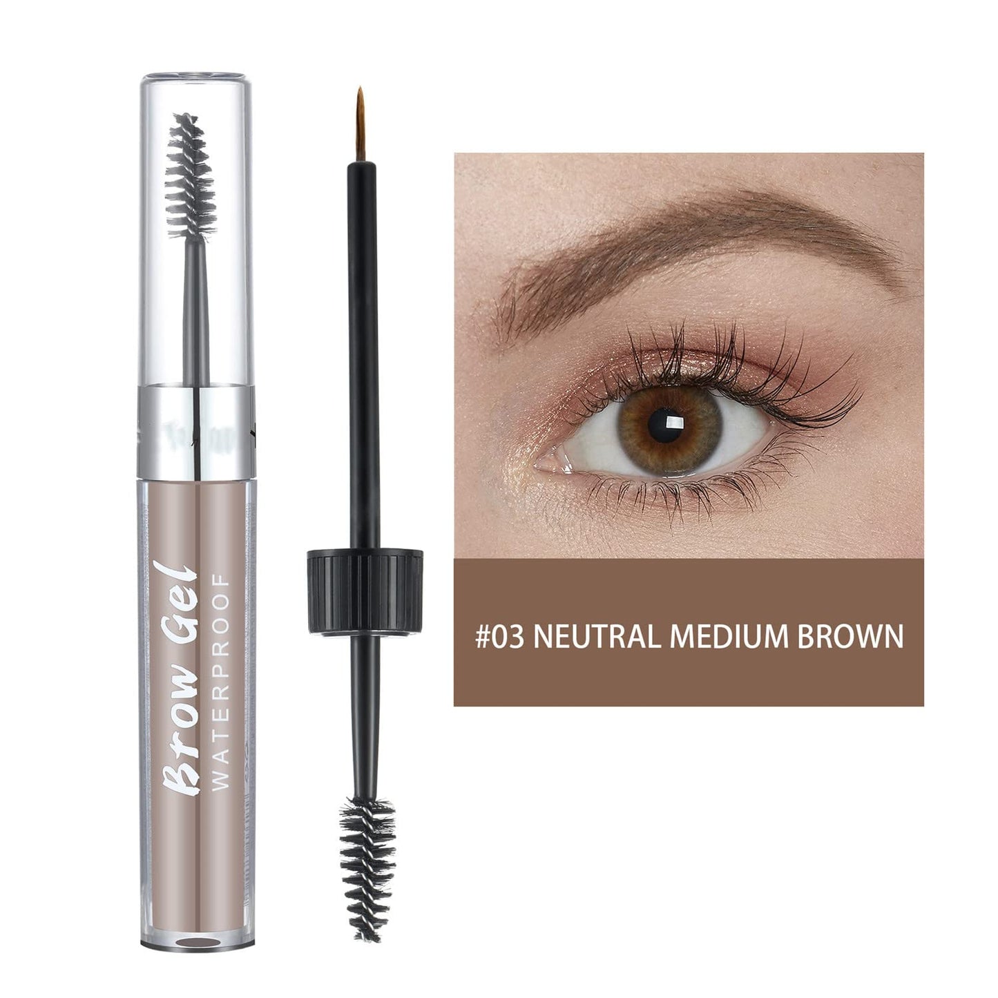 MAEPEOR Waterproof Eyebrow Gel 8 Colors Full-pigmented Long Lasting Liquid Brow Gel for Fuller & Defined Looking (#03 Medium Brown）