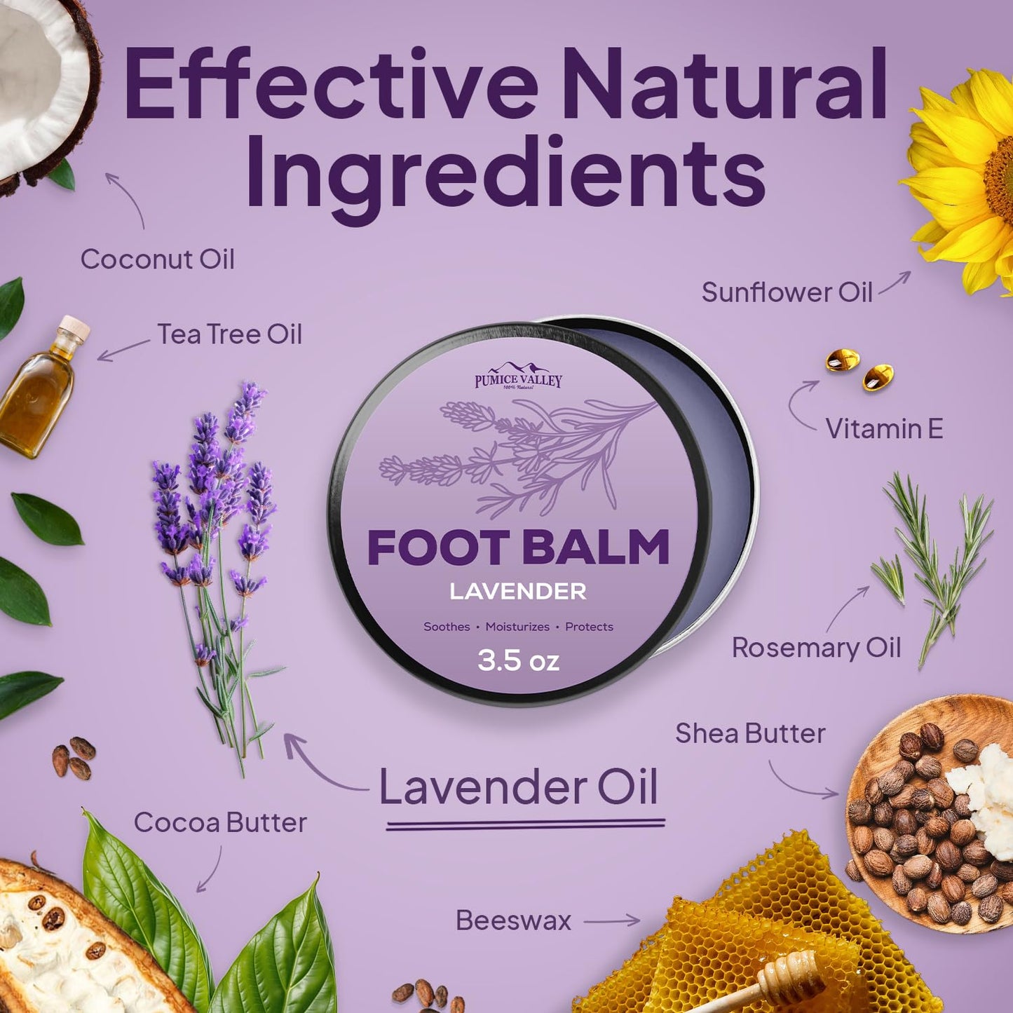 Pumice Valley Foot Balm Cream for Dry Cracked Heels and Feet - Natural Foot Moisturizer Balm for Calluses and Dry Feet Treatment - Lavender Foot Lotion 3.5 Oz