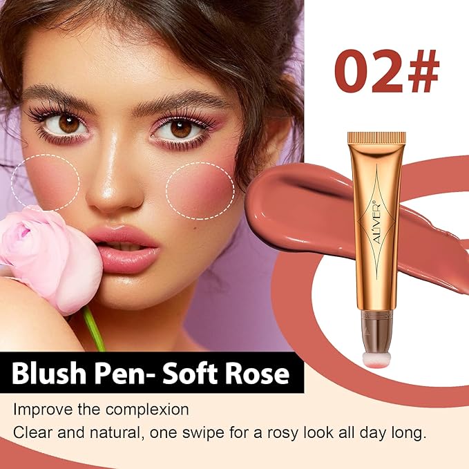 Blush Beauty Wand, Matte Face Blush with Cushion Applicator, Natural Silky Smooth Creamy Liquid Blush Wand, Lightweight Blendable Blush Stick for Cheek, Cruelty-free (Soft Rose)