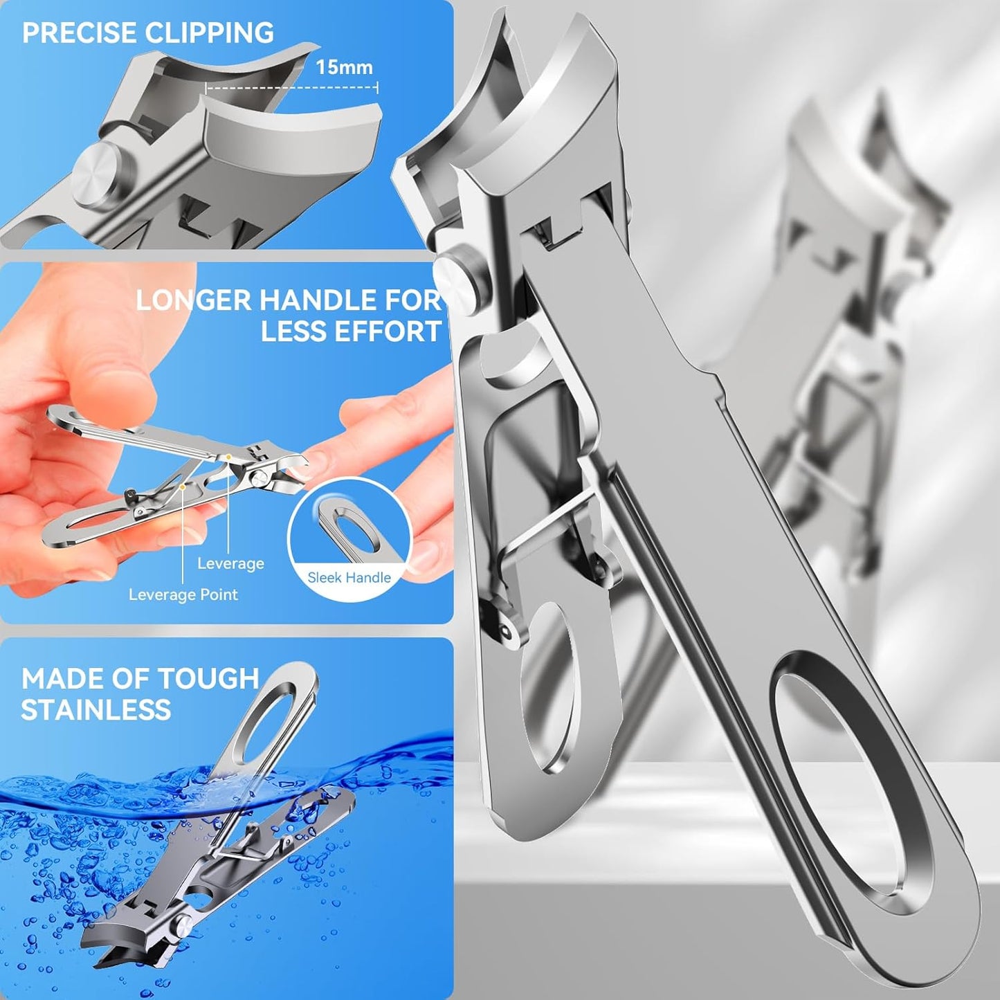 Toenail Clippers for Seniors Thick Ingrown Toenails, Toe Nail Clippers Set for Men Women, Heavy Duty Fingernail Clippers-Professional Pedicure Tools for Feet,Stainless Steel Manicure and Pedicure Kit