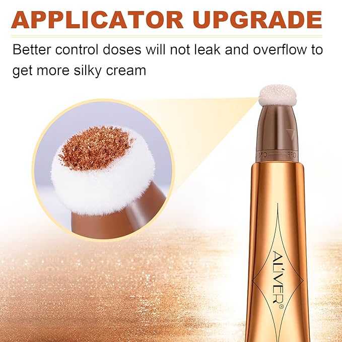 Liquid Highlighter Beauty Wand, Highlight Bronzer Stick with Cushion Applicator, Smooth Shimmer Finish, Lightweight Silky Cream Face Makeup Stick,Cruelty-free (Gold)