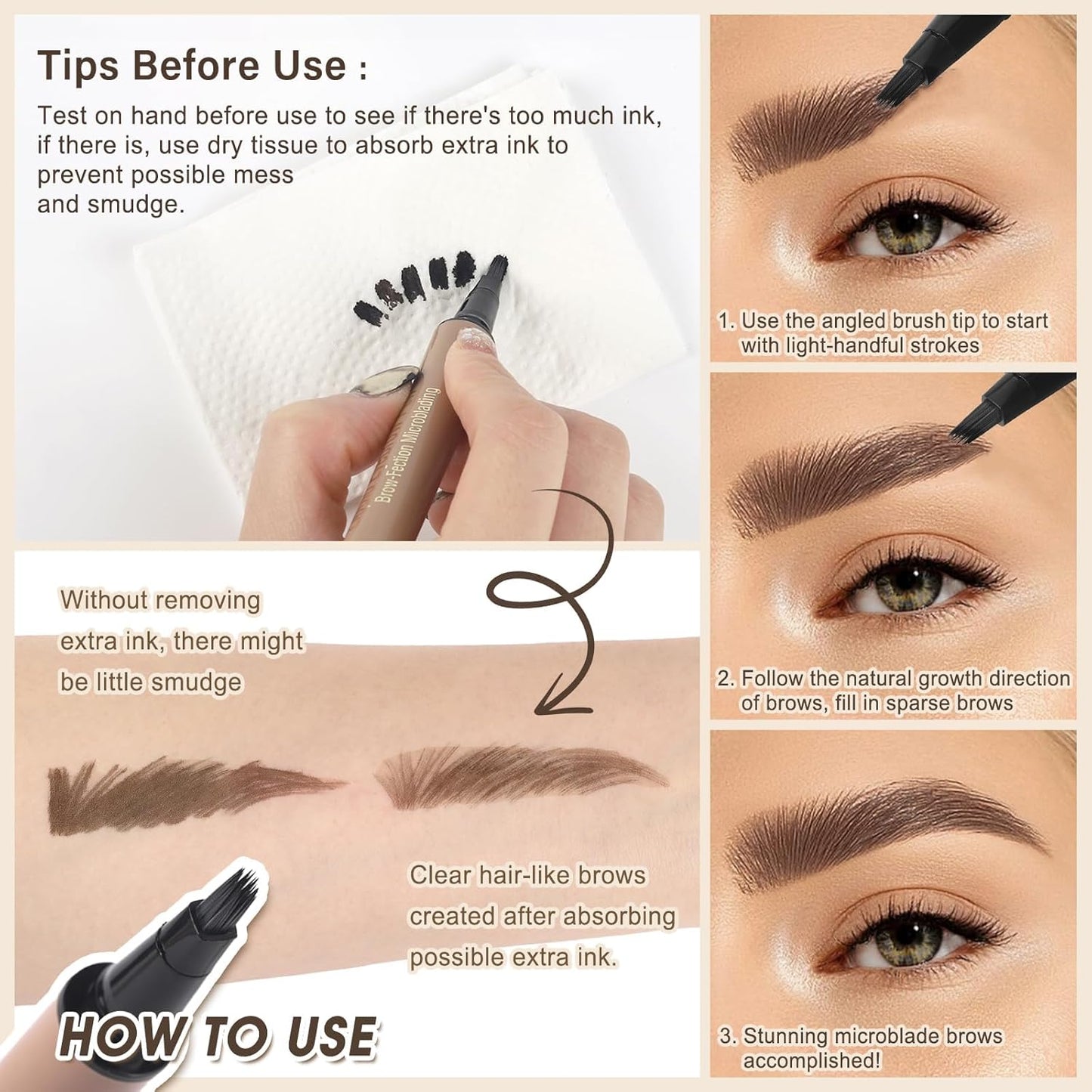UCANBE Brow-Fection Angled Brush Eyebrow Pen, Liquid Microblading Eyebrow Pencils for Women, Wild Natural Brow Pen for Realistic Hair-Like Brows, Easy to Color, Waterproof, Lasts All Day, Brown