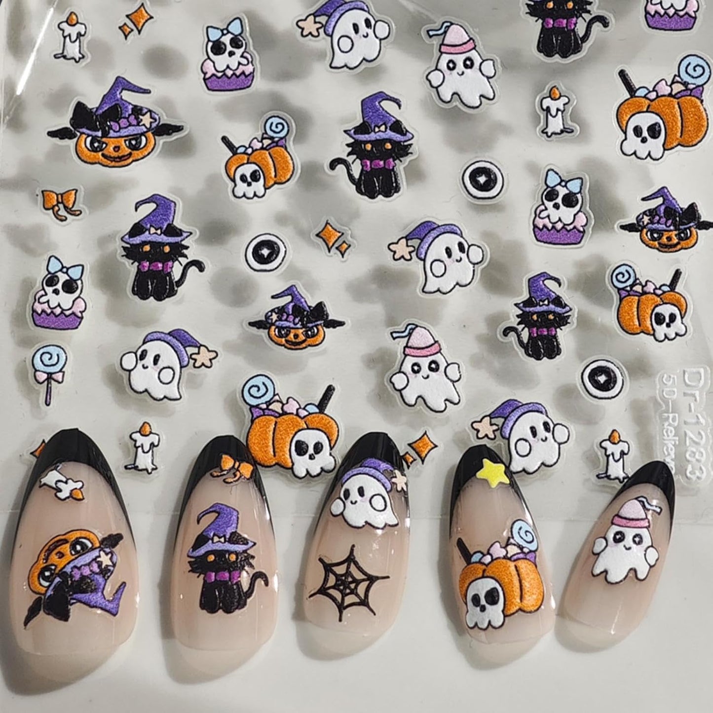 Ghost Nail Sticker Decals Halloween Nail Art Stickers Cat Nails Art Decals with Pumpkin Design 5D Self Adhesive Nails Decoration for Women Girls Kid Manicure DIY Decoration Cute Accessories