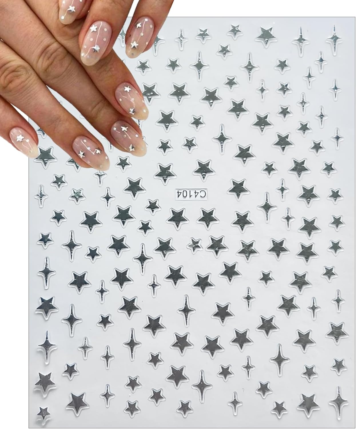 7Sheets Star Nail Art Stickers Decals 3D Self-Adhesive Shiny Black White Rose Gold Stars Nail Decals Holographic Laser Gold Silver Glitter Star Nail Design for Acrylic Manicure DIY Women Nail Decor