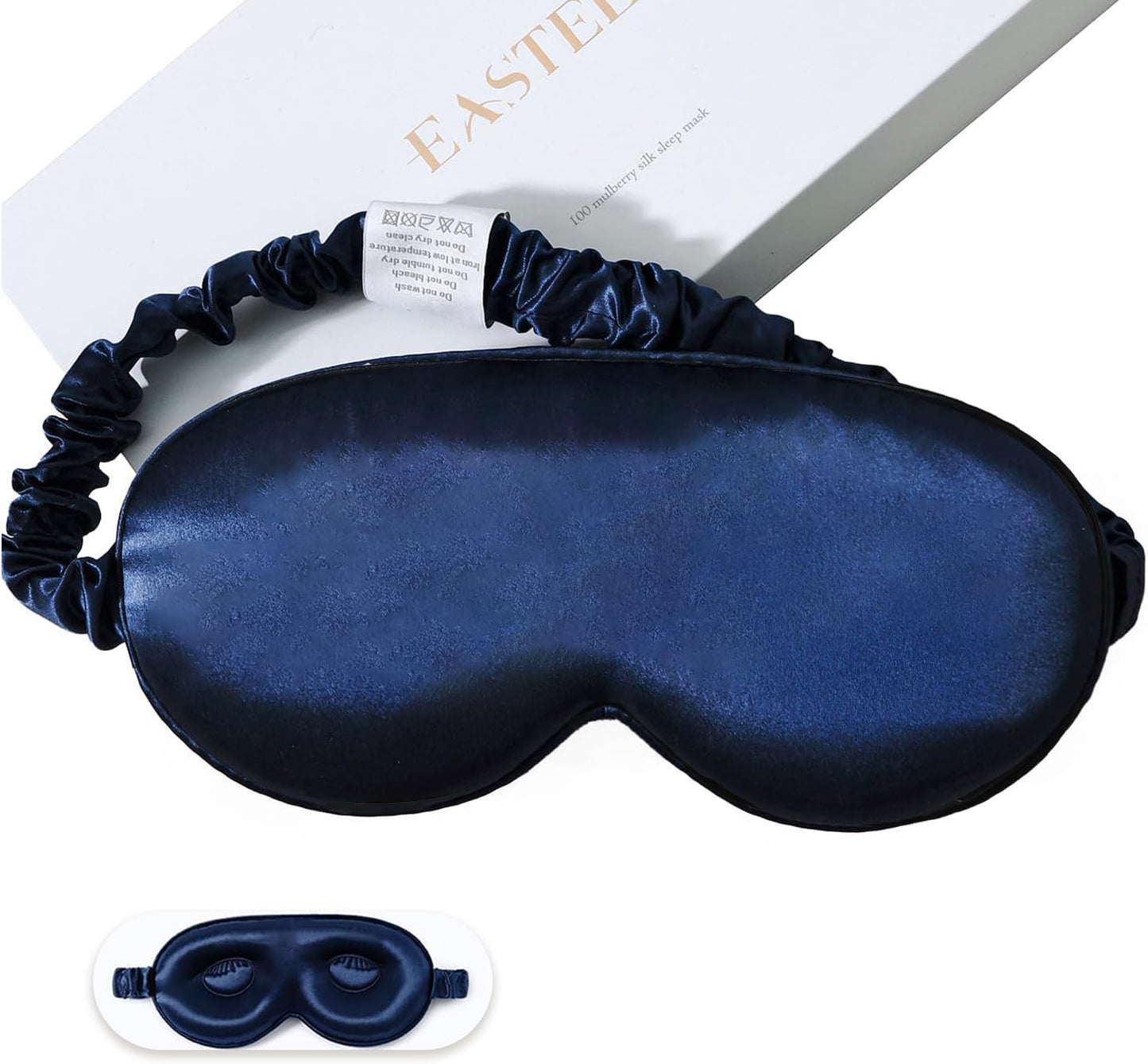 100% 22 Momme Mulberry Silk Sleep Mask, Eye Cover for Sleeping, Blackout 3D Sleep Masks for Lash Extensions with Adjustable Strap for Men and Women (Navy Blue)