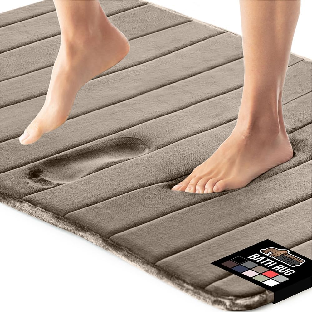 GORILLA GRIP Memory Foam Bath Mat, Soft Absorbent US Designed Bathroom Rug, Gripping Dots Machine Washable Bathmat, Cushioned Floor Mats, Shower Sink Rugs Room Décor Accessories, 36x24 Taupe
