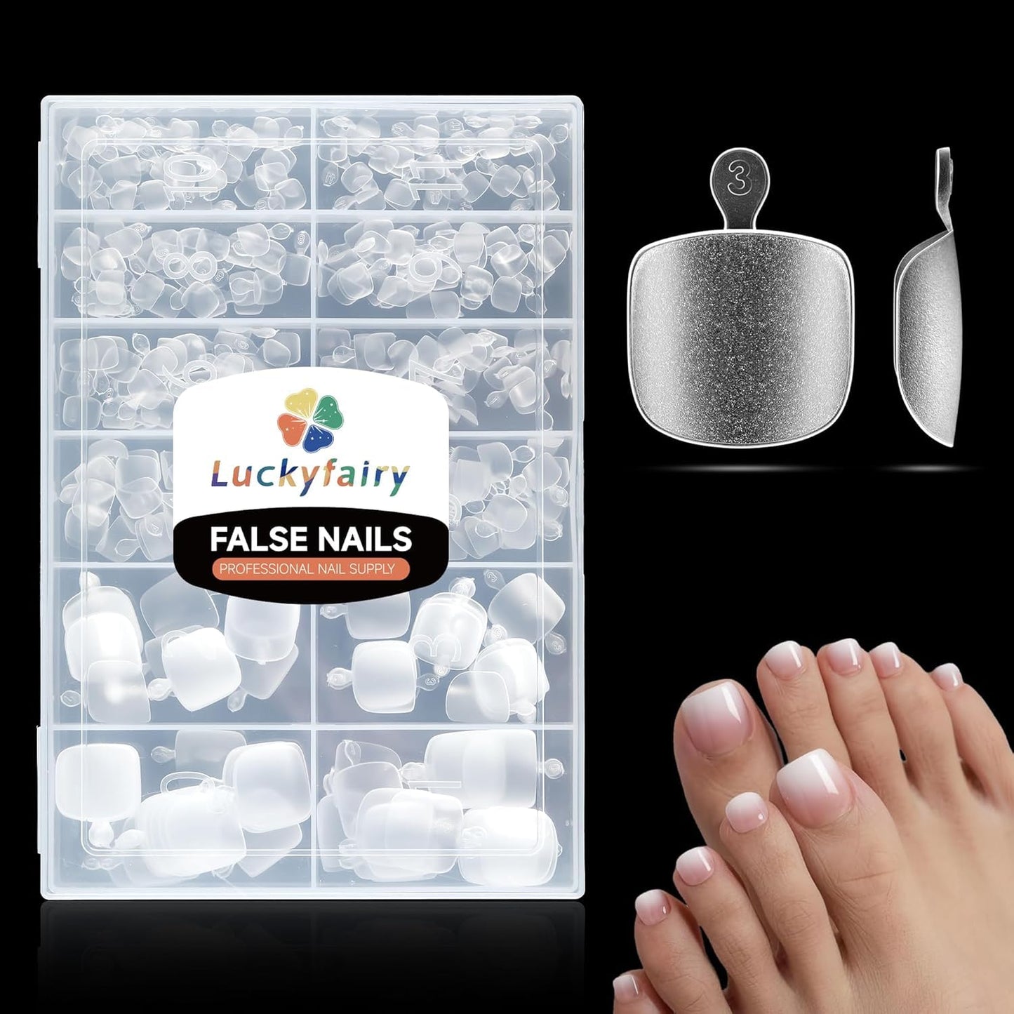 Short Toe Nail Tips Square Full Matte False Toenails Press On Nails 360pcs Smoothly Curved Toe Nail Tips for Efficient Extension Toe Acrylic Nails, 12 Sizes Artificial Toenails, Luckyfairy