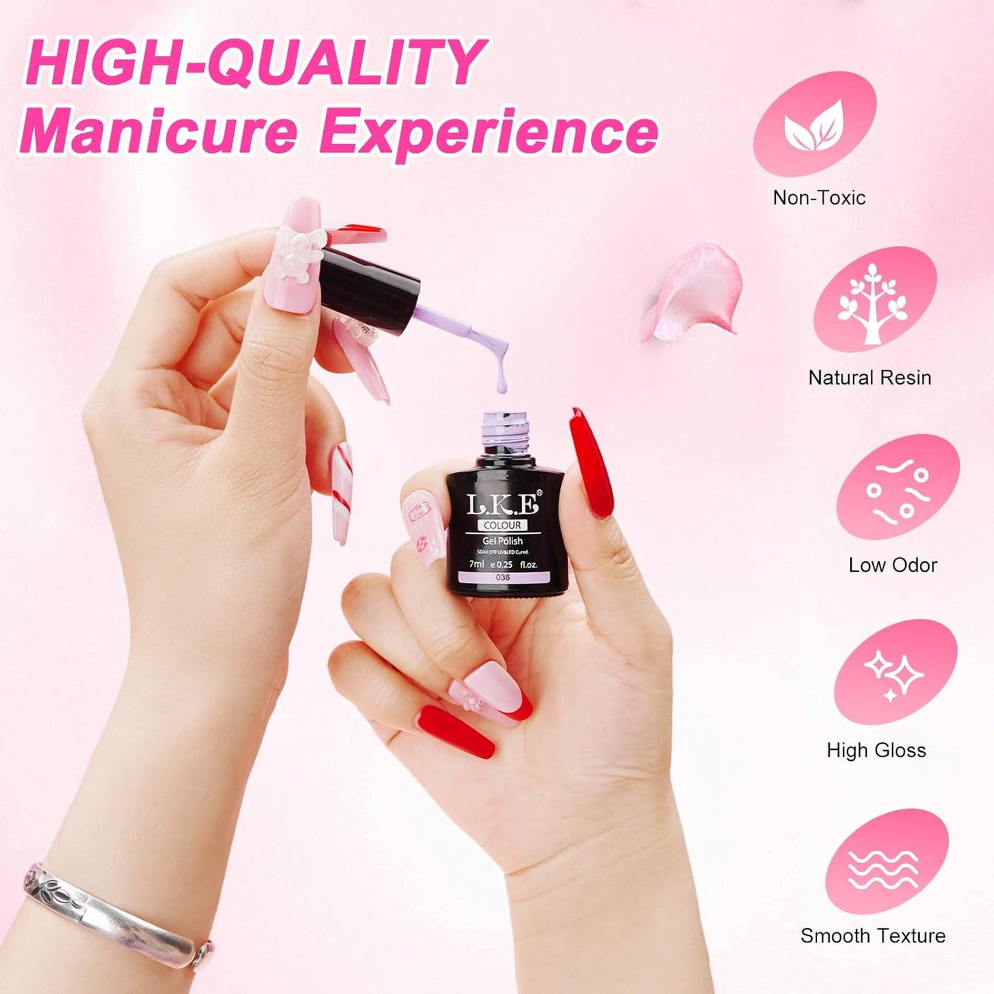 LKEE Gel Nail Polish Kit with U V Light 108W, 65 Pcs Gel Nail Polish Set All Season Gels Nail Kit Essential Manicure Tools for DIY Nails Art Gifts for Women (36KIT-color 3)