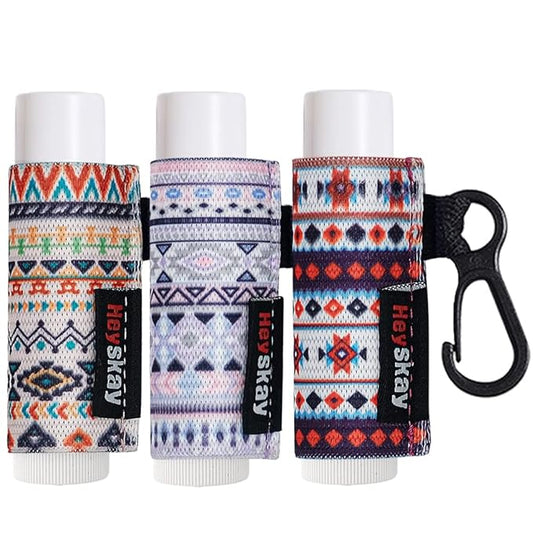 HEYSKAY Lip Balm Holder Sleeves Keychain Chapstick Elastic Sleeves (Boho Pattern) 1 3.0 Count
