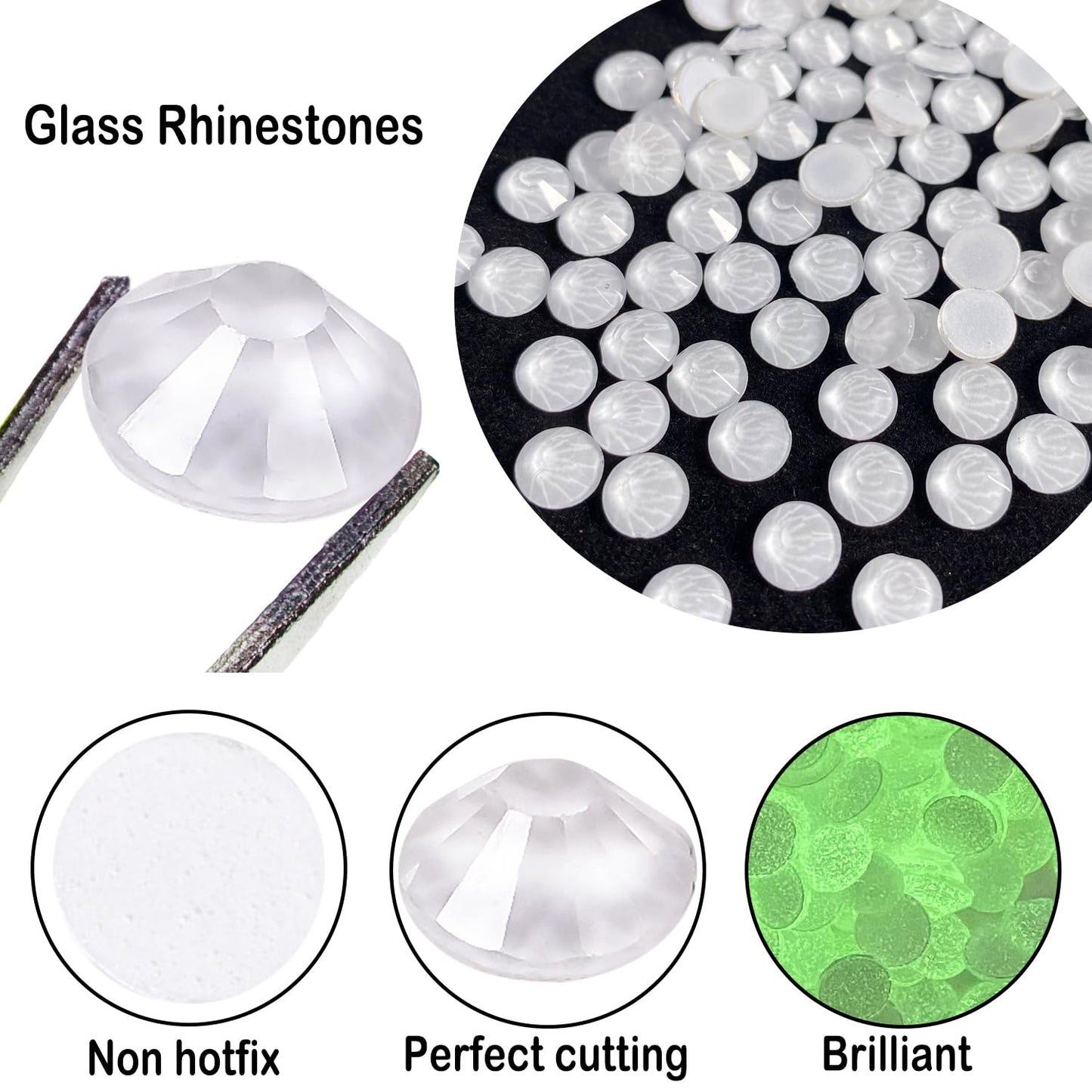 Flatback Glass Rhinestones,Bedazzler Gems 1440pcs Non Hotfix Crystal Rhinestones for Nail Charms Crafts Clothes Tumblers,White Neon,SS20