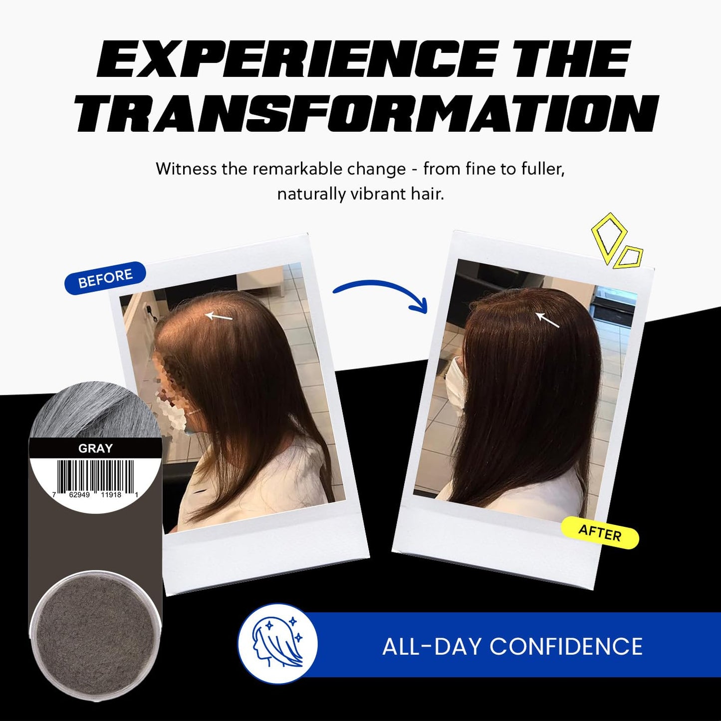 PrimeLook Hair Building Fibers, Luxurious Building Fibers for Thinning Hair, Superior Formula for Men & Women, Instant Volume, Matches Colors (27.5g, Grey)