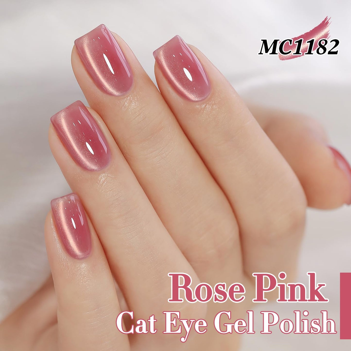 Double Rhythm 0.5 Oz Cat Eye Gel Polish with Magnet Same Color Same Bottle Holographic Glitter Shimmer Translucent Color Salon 15 ML Magnetic Nail Art (Rose Pink-MC1182)
