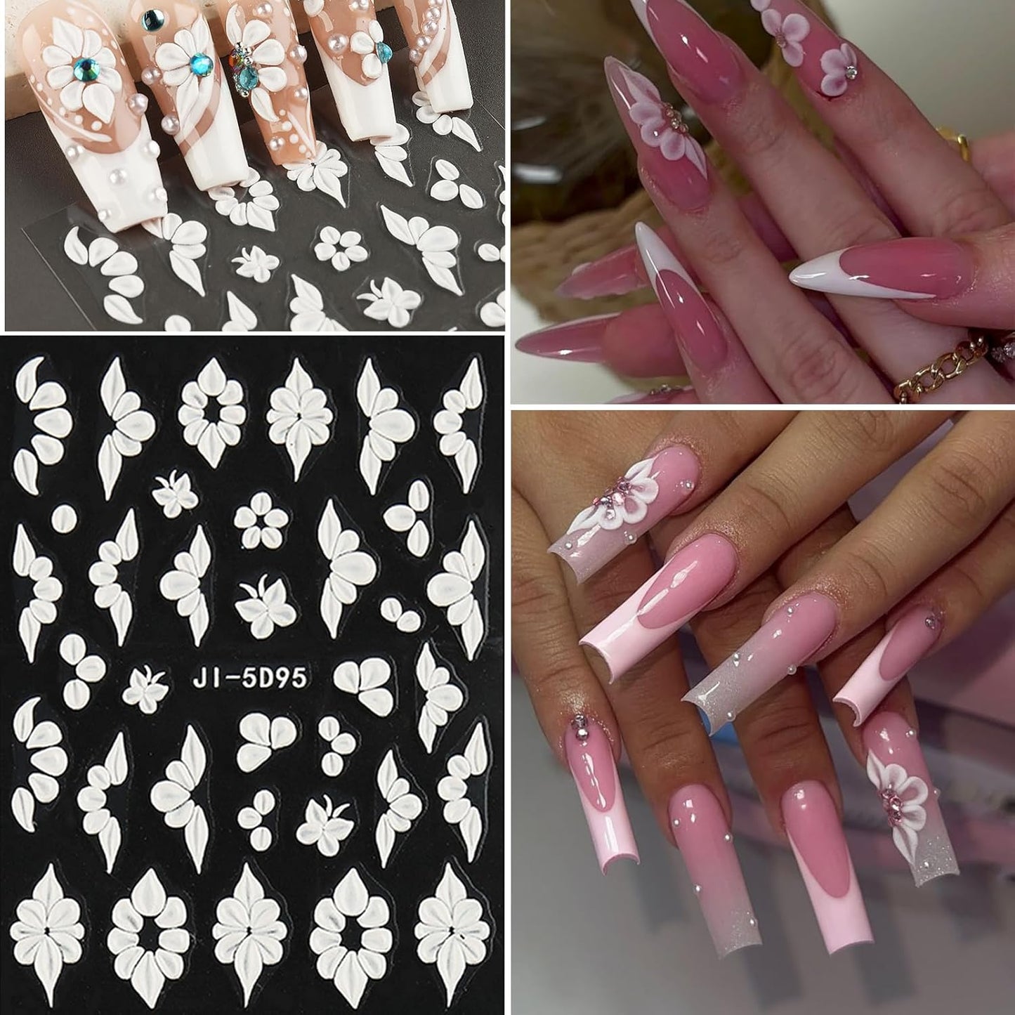 Spring Flower Nail Art Stickers Decals Floral Nail Decals Self Adhesive 5D Embossed for Women Nails Design Decoraion Colorful 3D Flower Mails Stickers Supplies