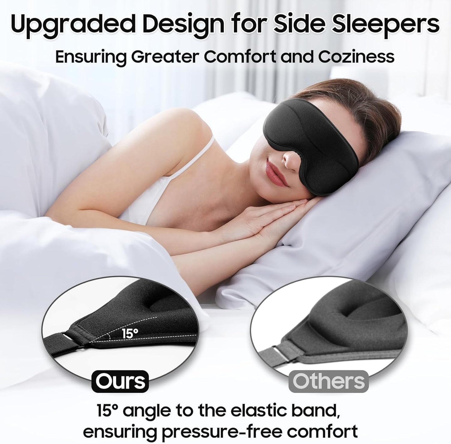 Sleep Mask - Total Blackout 3D Sleeping Mask, Super Lightweight & Silky Soft Eye Mask for Sleeping, Fully Adjustable Fit for Home, Office, Traveling, Meditation, Yoga, Black