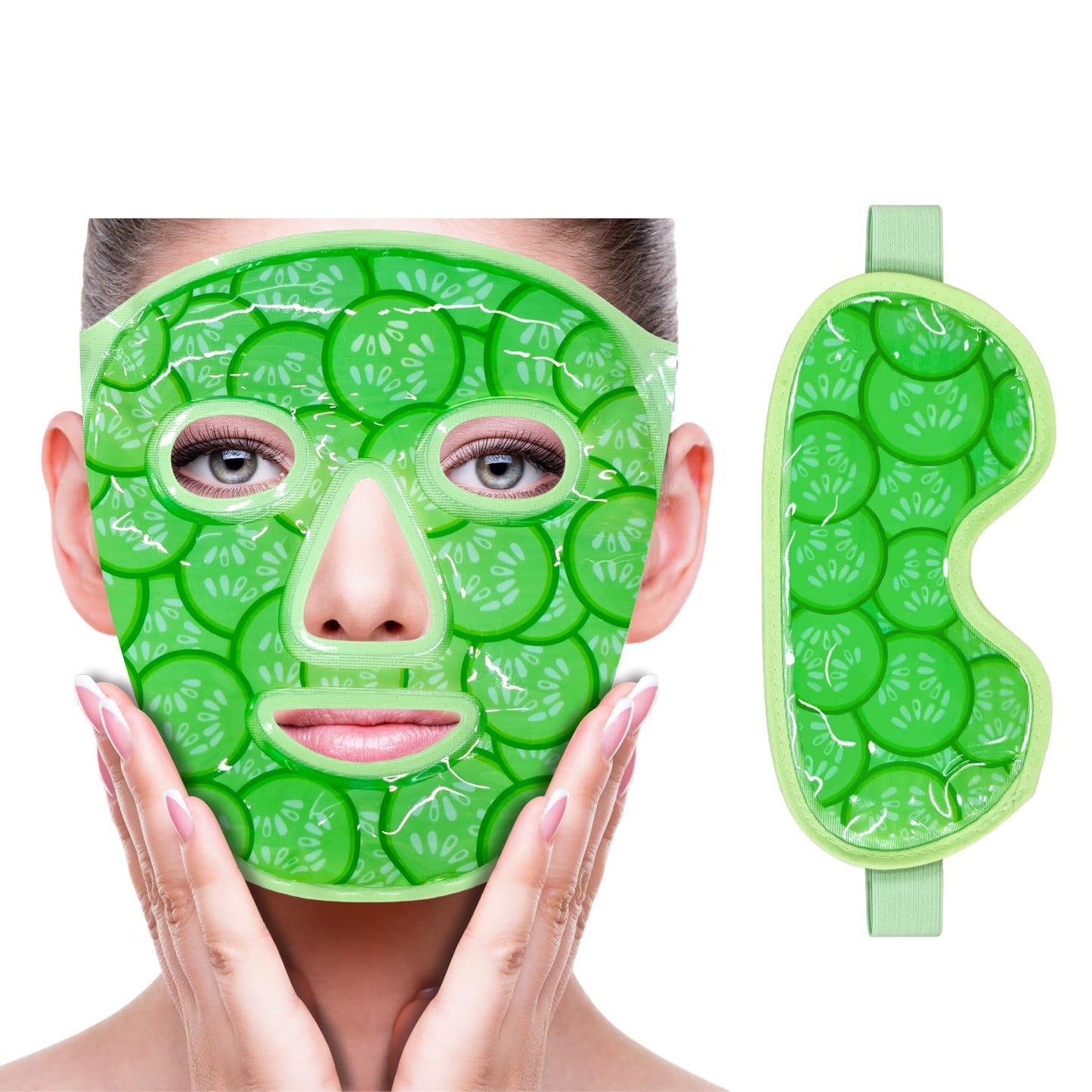 Face Eye Mask Ice Pack for Reducing Puffiness, Bags Under Eyes, Puffy Dark Circles, Migraine,Hot/Cold Pack with Soft Plush Backing (Cucumber Green)