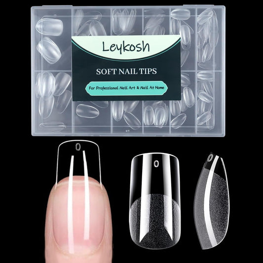 Medium Square Nail Tips, 216pcs Acrylic Fake Nails Gel Nail Tips Soft, Full Cover Pre-Shaped Matte Clear Press on Nails for Extension, Diy at Home Manicure 12 Sizes