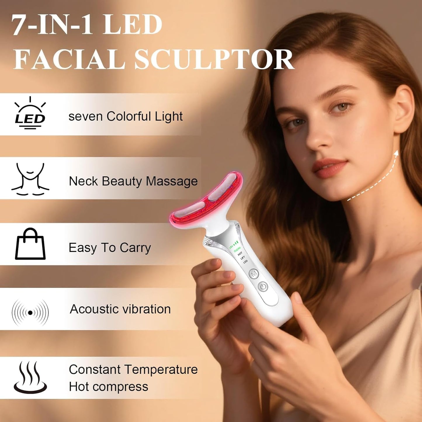 2025 New 7 in 1 Face Massager Tool, Red Light Therapy for Face and Neck, Portable Face Lift Device, Neck Massager for Double Chin Reducer