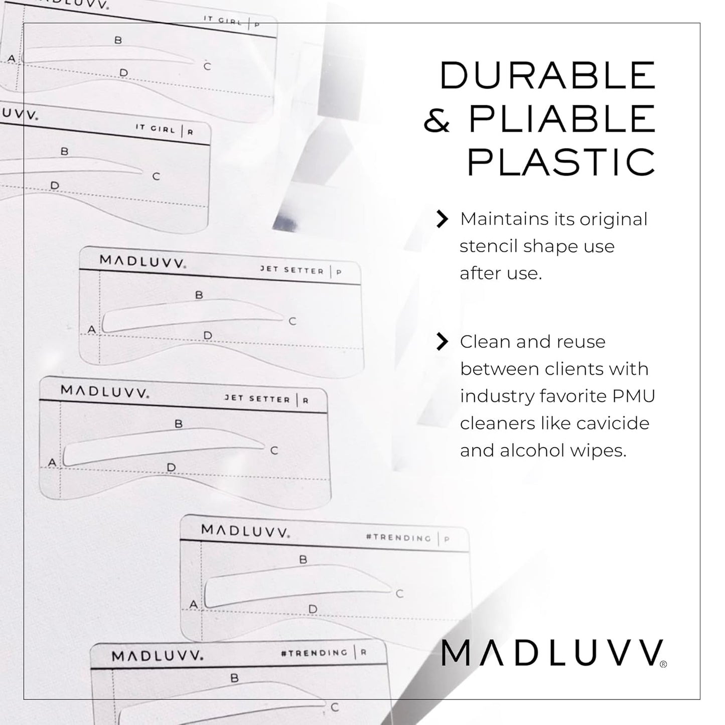 MADLUVV Eyebrow Shaper Stencils – 6 Reusable Stencils for Microblading, Brow Mapping & Shaping – Petite & Regular Sizes – for PMU & Semi-Permanent Makeup Artists - Straight Up Set