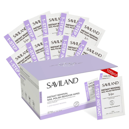 SAVILAND Advanced Nail Polish Remover Pads: 100 PCS Nail Polish Remover Wipes Super-sized 1-Step Instant Removal For Nails Pad Non-Irritant Individually Wrapped Pads For Salon Use