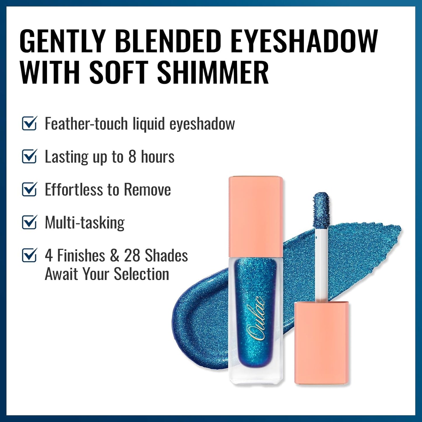 Oulac Blue Liquid Glitter Eyeshadow Liquid Shimmer Eyeshadow Liquid Eyeliner Non-sticky One-Swipe Coverage with Quick-Drying Crease-resistant Formula.Vegan & Cruelty-Free.(10)