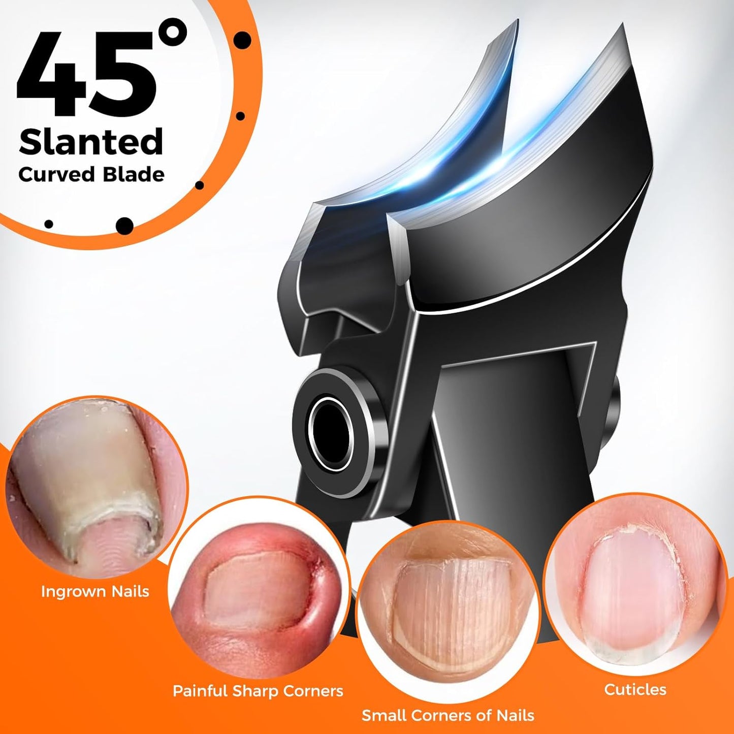 Toenail Clippers for Seniors Thick Toenails, Slanted Large Nail Clippers for Men Thick Ingrown Nails with Wide Opening, Heavy Duty Angled Head Nail Clipper Cutter with Catcher -Black