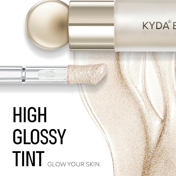KYDA Liquid Highlighter, Natural Shimmer Tinted, Lasting Glossy Finish, Silky Creamy Lightweight Cover, Radiant Glow Face Enhancing Makeup, Body Liquid Illuminator-Champagne