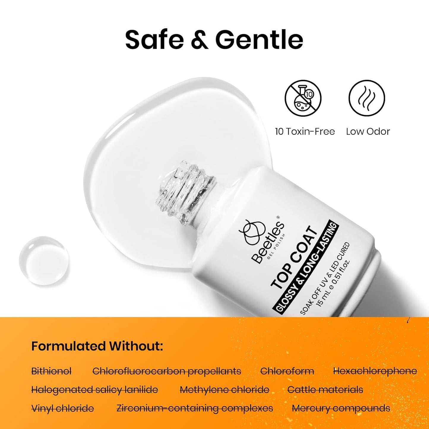 Beetles 2Pcs 15ml Base and Top Coat Set - Upgrade No Wipe Extra Glossy Gel Top Coat Finish for Gel Nail Polish, Soak Off UV/LED Lamp Needed, Essentials for Long-Lasting Manicure Halloween Kit