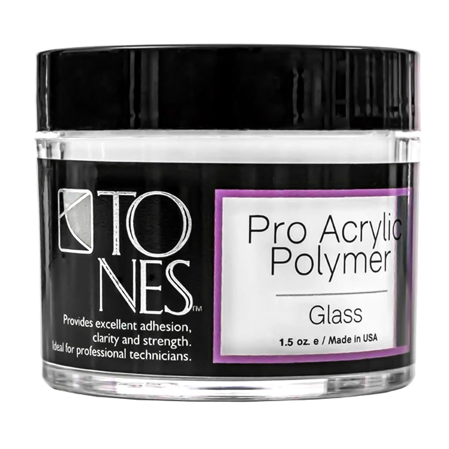 Tones Pro Acrylic Nail Powder, Glass (Clear), (1.5 Fl Oz) - Long-Lasting & Non-Yellowing Polymer for Salon Quality Nail Extensions & 3D Art