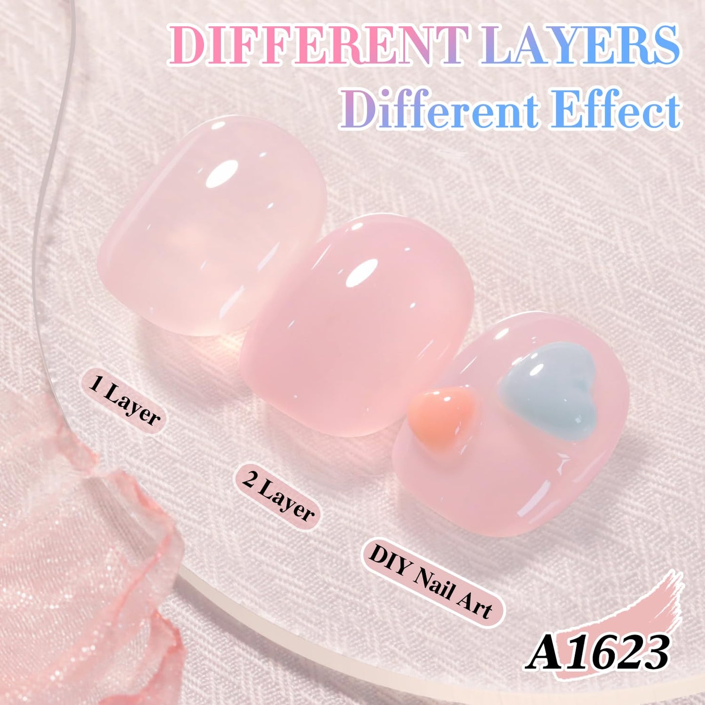 Double Rhythm 0.50 OZ Translucent Gel Polish Same Color Same Bottle Sheer Pastel Neutral Natural Milky 15 ML Jelly UV Nail Art DIY at Home (Pink-A1623)