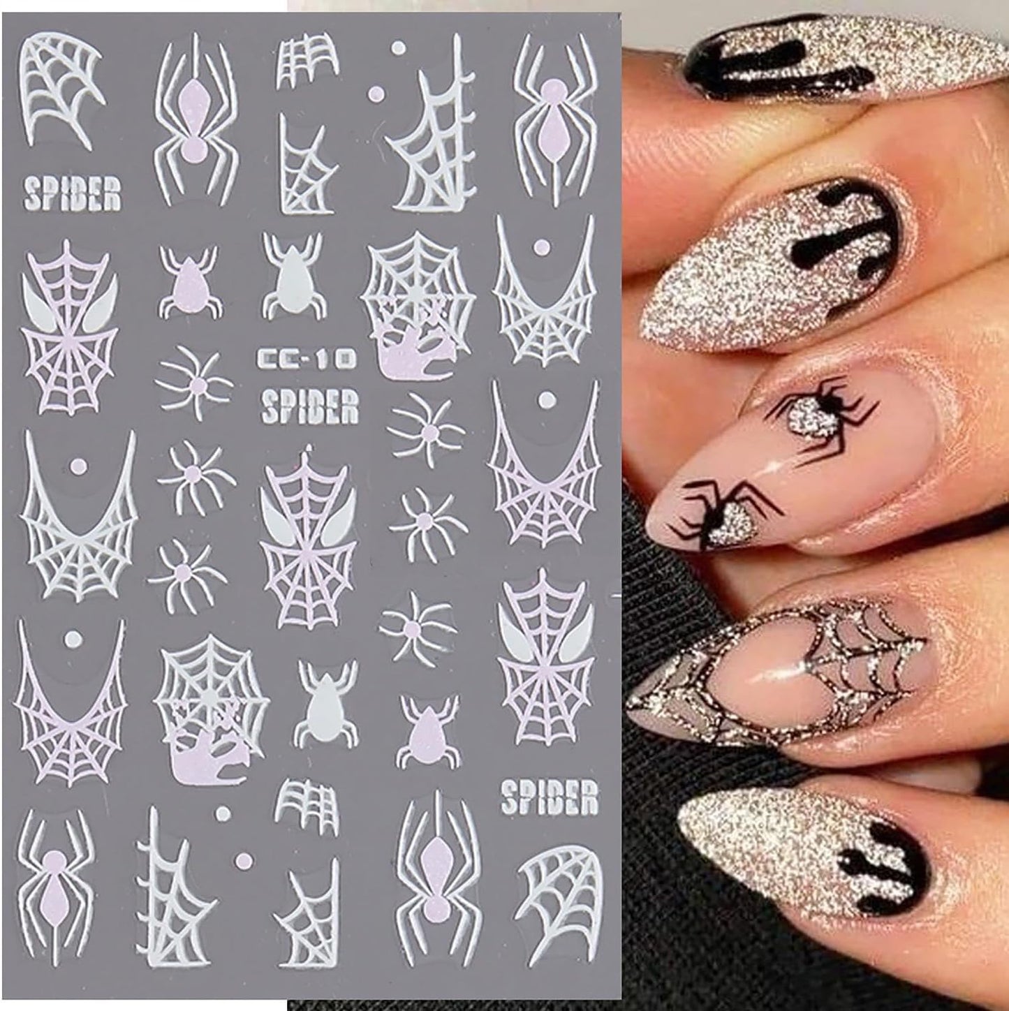 Halloween Nail Stickers 6 Sheets Glow in The Dark Nail Decals Stickers for Nails with Designs Ghost Bat Heart Spider Web Stickers DIY Nail Art Decoration for Women Girls