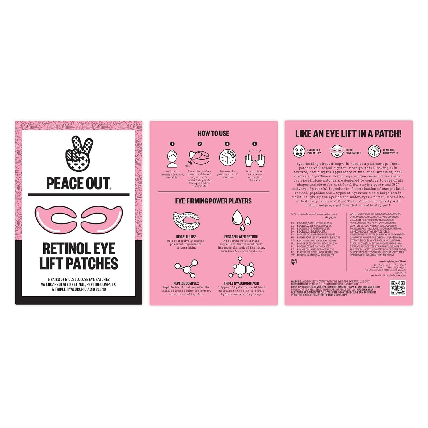 PEACE OUT Retinol Eye Lift Patches to Lift, Firm and Revitalize Tired Eyes, 360° Coverage Targets Fine Lines & Wrinkles, 5 Count