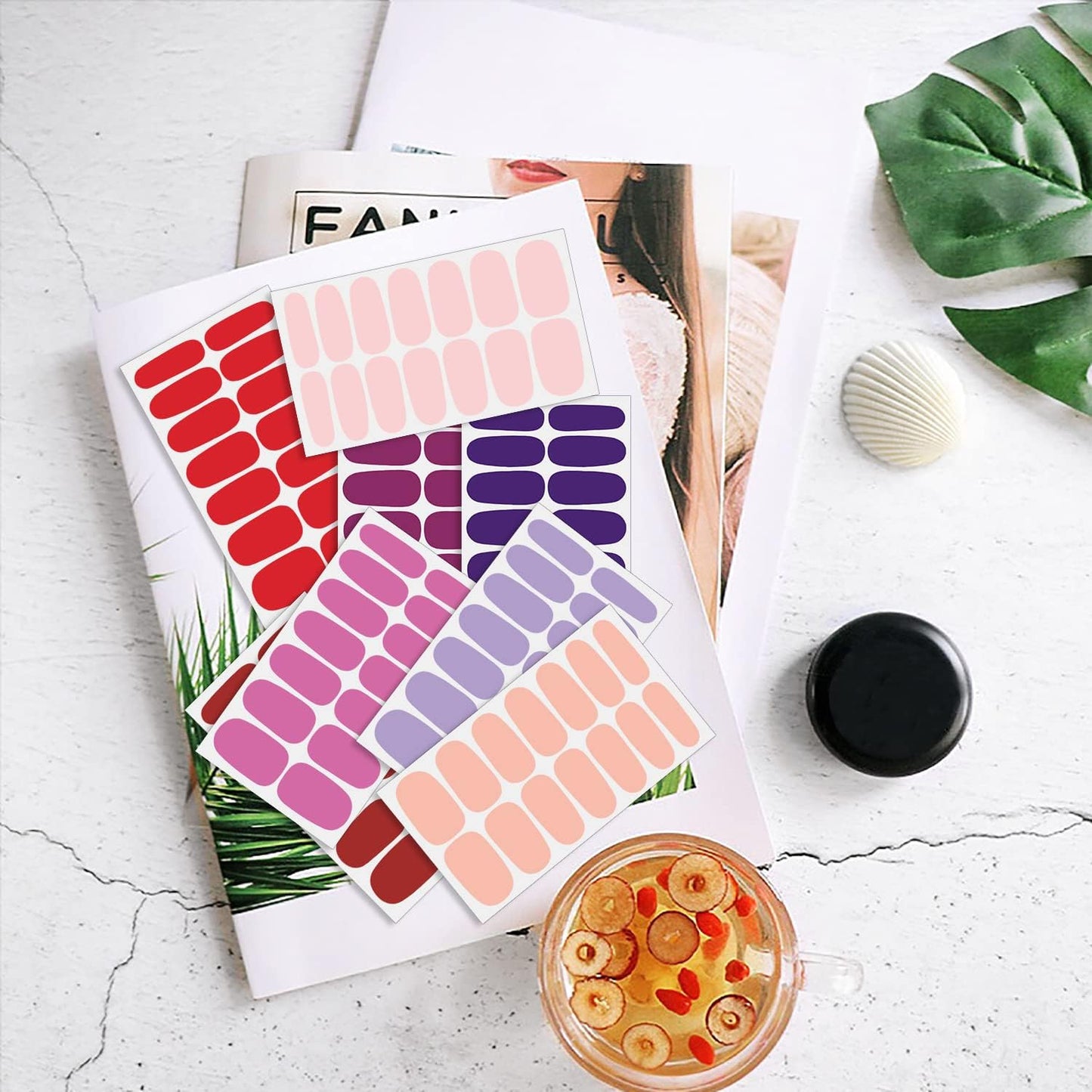 DANNEASY 16 Sheets Pink Red Nail Wraps Solid Color Nail Polish Strips for Women Gel Nail Strips Self Adhesive Nail Polish Stickers Fingernail Stickers Manicure Kit with 1pc Nail File, Cuticle Stick