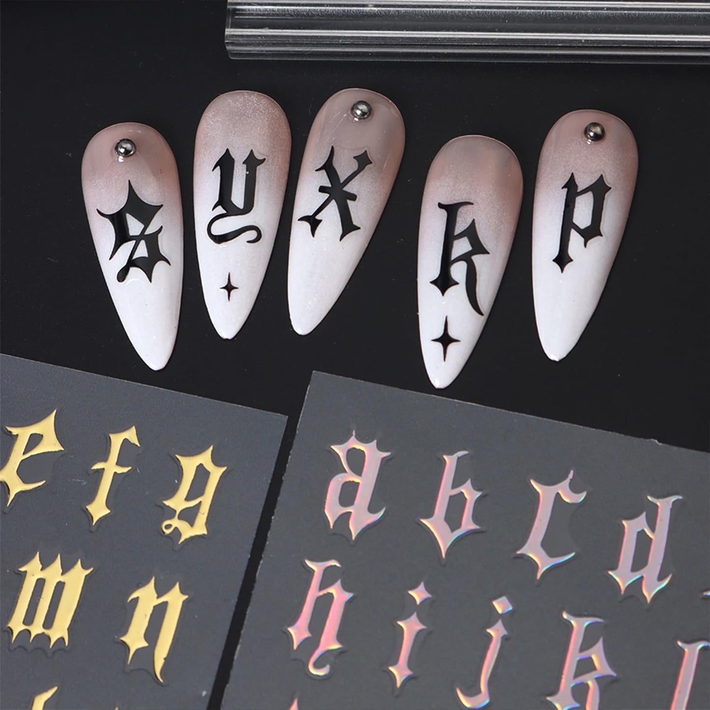 Multicolor Letter Nail Art Stickers Decals English Nails Stickers with Design Self-Adhesive Nail Art Decal for Women Manicure Decor