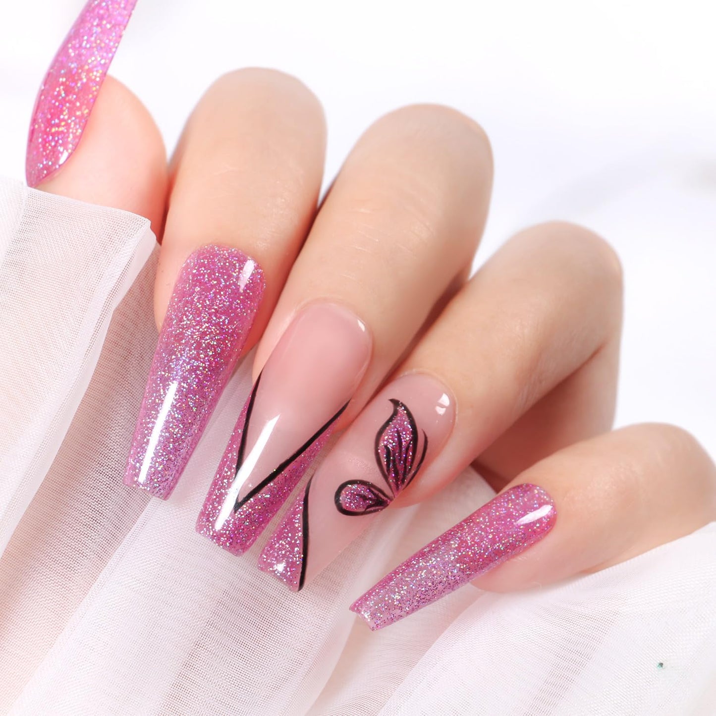 Major Dijit Quick Dry Nail Polish Glitter VioletRed Summer Nail Lacquer for Nail Art Regular Nail Polish 0.41 fl oz.