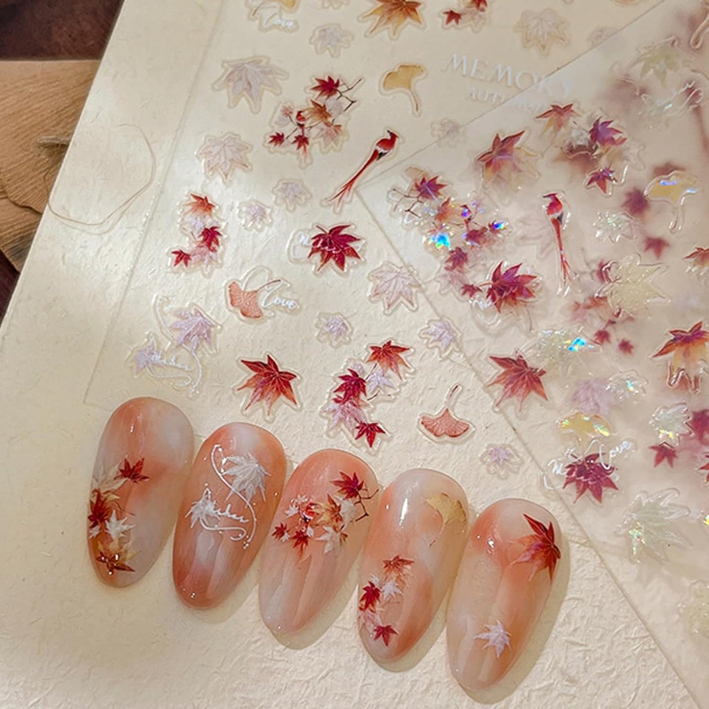 2Sheets Autumn Maple Leaf Nail Art Stickers 5D Embossed Fall Leaf Nail Decals Shiny Maple Leaves Nail Sticker for Thanksgiving Day Nail Art Maple Leaf Manicure Acrylic Nails Accessories for Women DIY