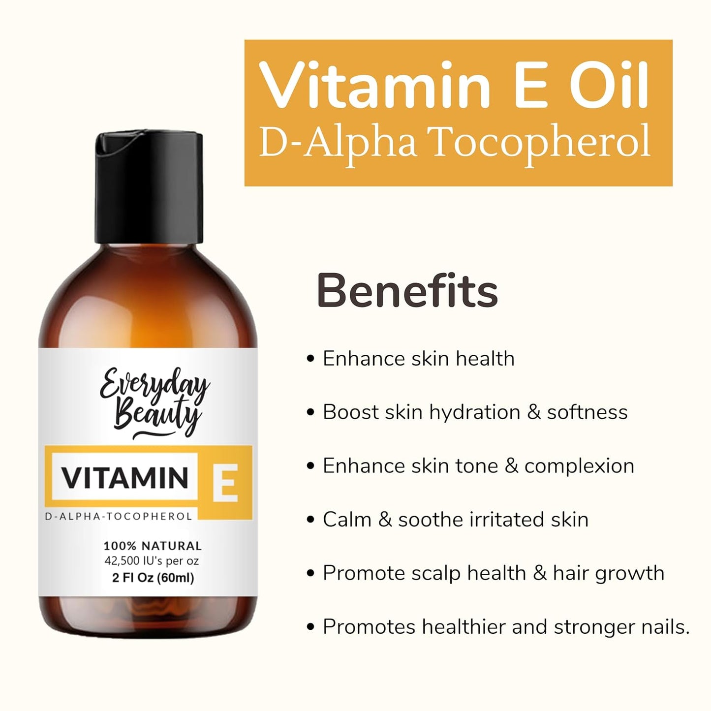 Pure Vitamin E Oil - D-Alpha Tocopherol 100% Pure & All Natural 2oz 42,500 IU per oz - Thick, Amber Color, Nutty Aroma - From Wheat Germ -Face Body Hair -DIY Cosmetics & After Surgery Scars