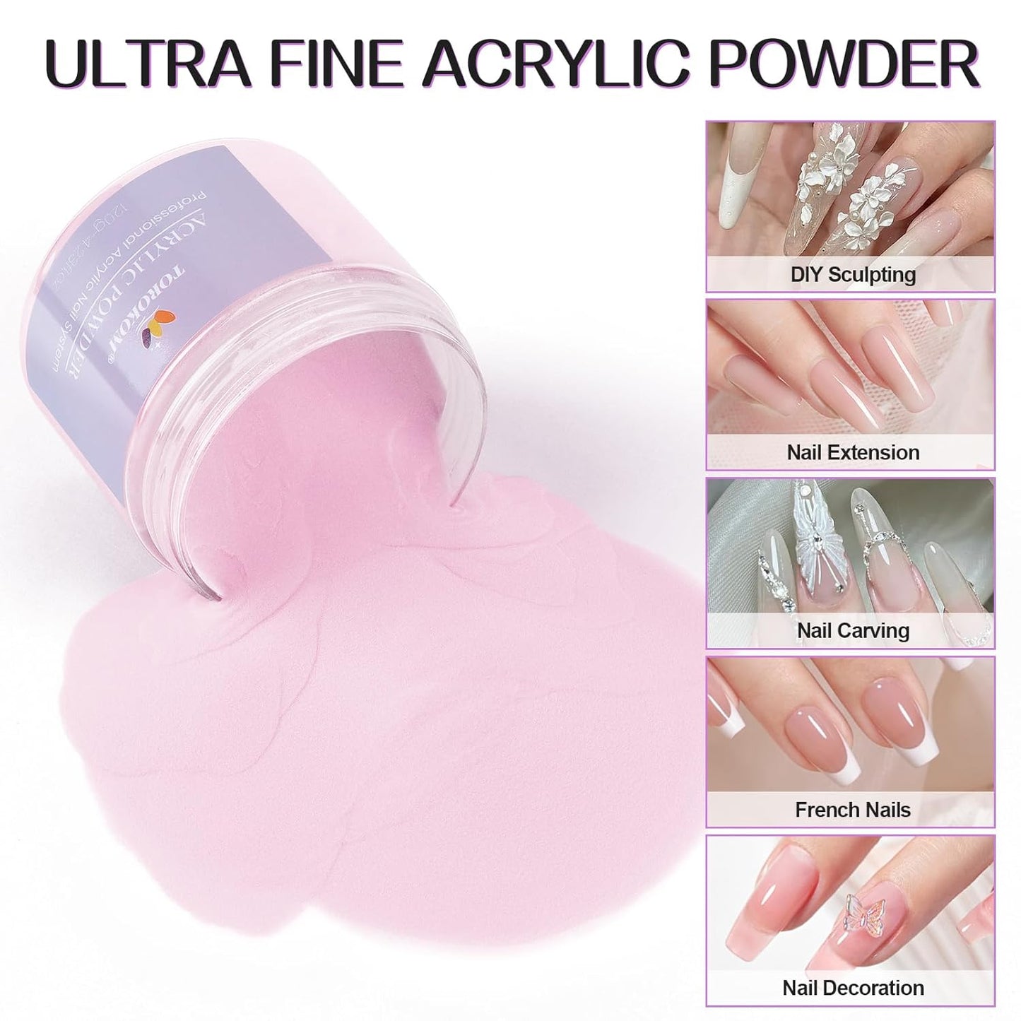 TOROKOM Dark Pink Acrylic Powder, 120g/4.23oz Acrylic Nail Powder Large Capacity Acrylic Dip Powder for Nails Acrylic Extension Powders, 3D Nail Carving, Long-Lasting, No Nails Lamp Required