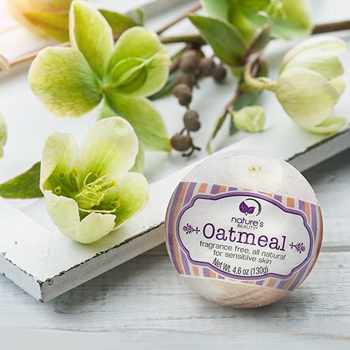 Nature's Beauty Oatmeal Fragrance-Free Bath Bomb Multi-Pack - Natural Hand Crafted, Non-Staining, Luxury Fizzy Spa Bomb, Sooth Dry + Itchy Skin Made w/Almond + Coconut Oil, 4.6 oz (4 Pack)