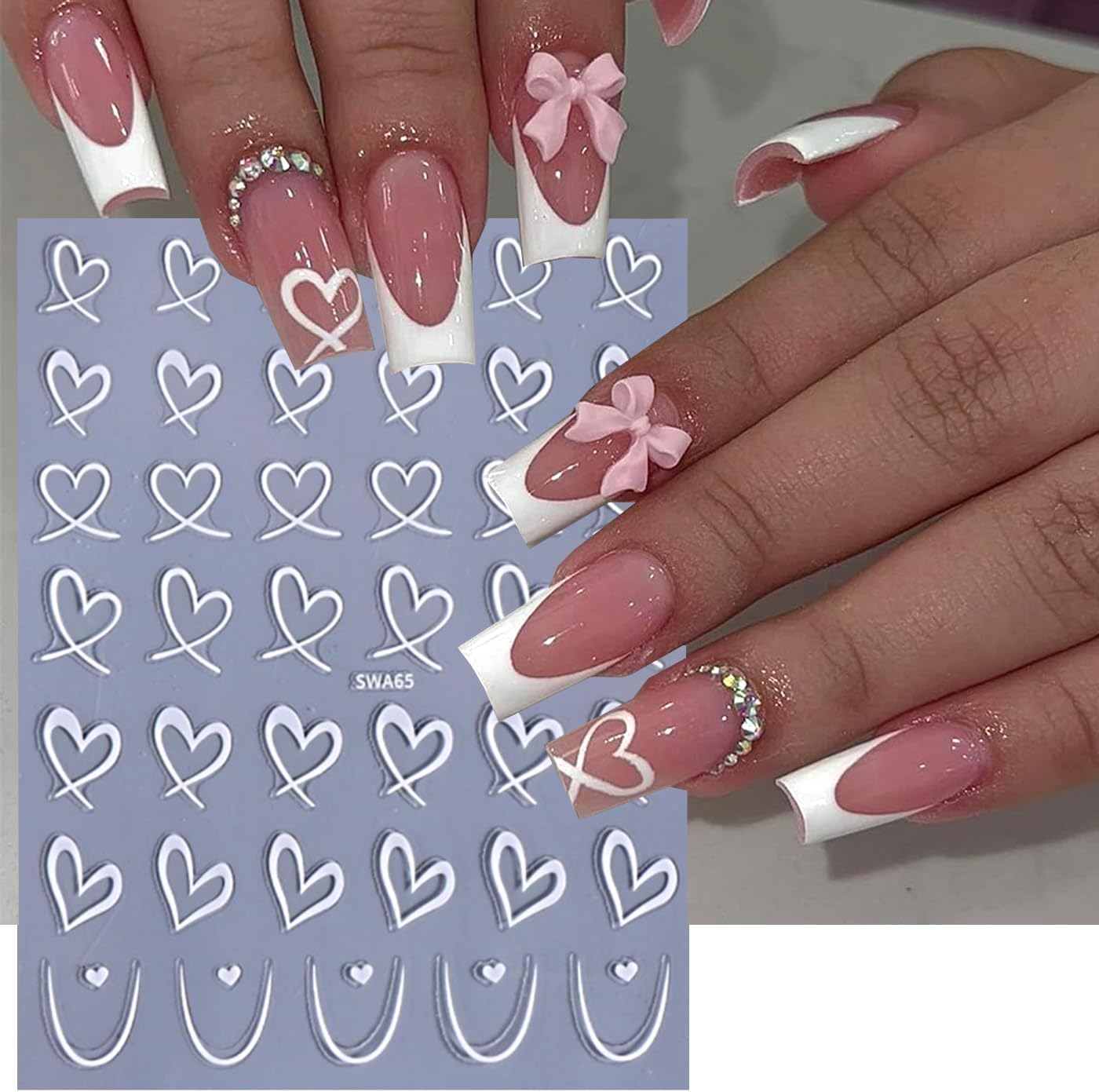 Valentine's Day Nail Art Sticker Set Nail Supplies Hearts Nail Decals 3D Self Adhesive Love Hollow Peach Heart Shaped Nail Design Valentine French Sticker for Women Valentine Holiday Nail Decoration