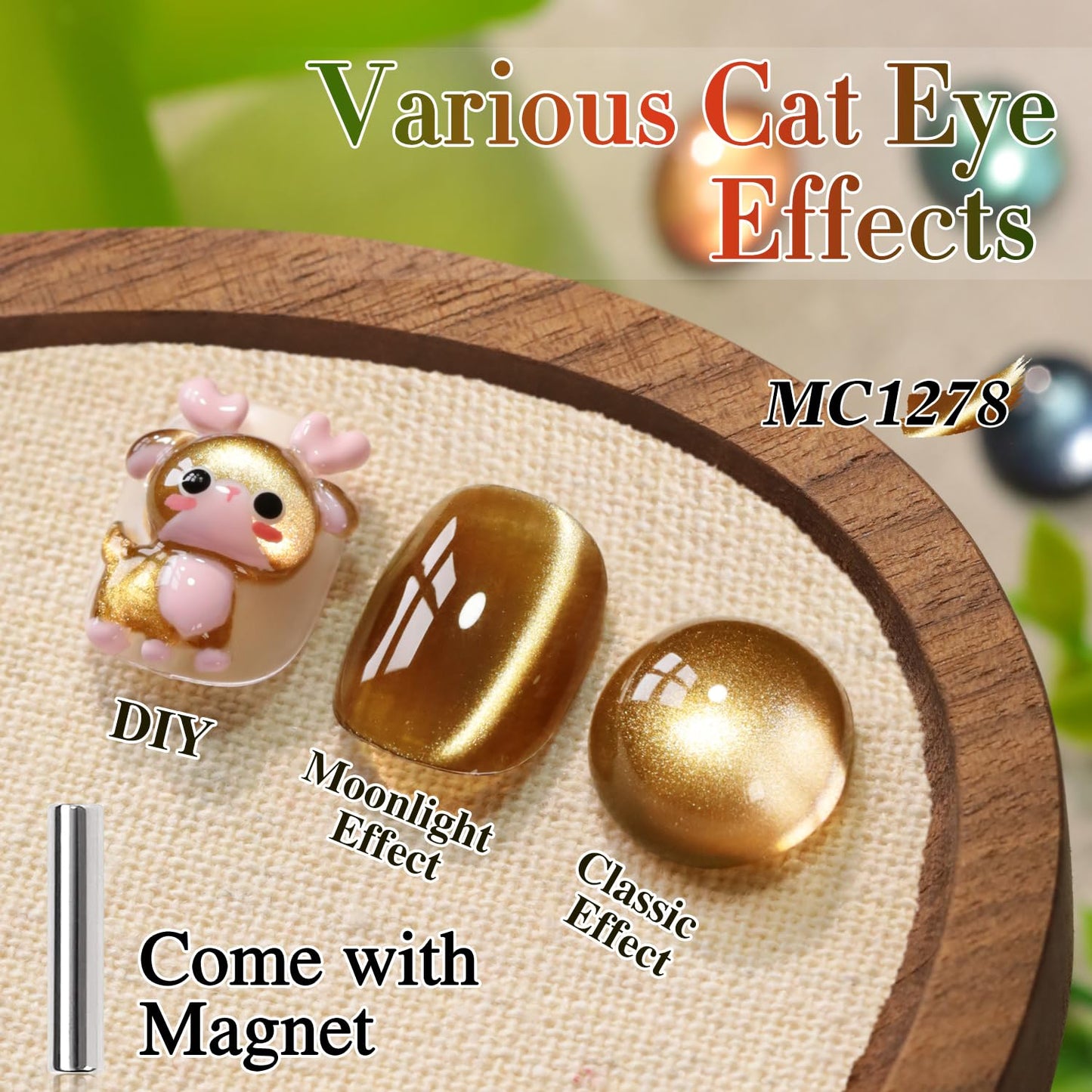 Double Rhythm 0.5 Oz Cat Eye Gel Polish with Magnet Same Color Same Bottle Holographic Glitter Shimmer Translucent Color Salon 15 ML Magnetic Nail Art (Olive Brown-MC1278)