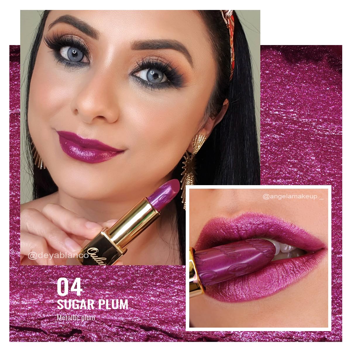 Oulac Purple Lipstick for Women with Metallic 3D Shine Lightweight Hydrating Formula, High Impact Lip Color, Vegan Beauty, Full Coverage Lip Makeup, Christmas Gifts for Women, Sugar Plum (04)