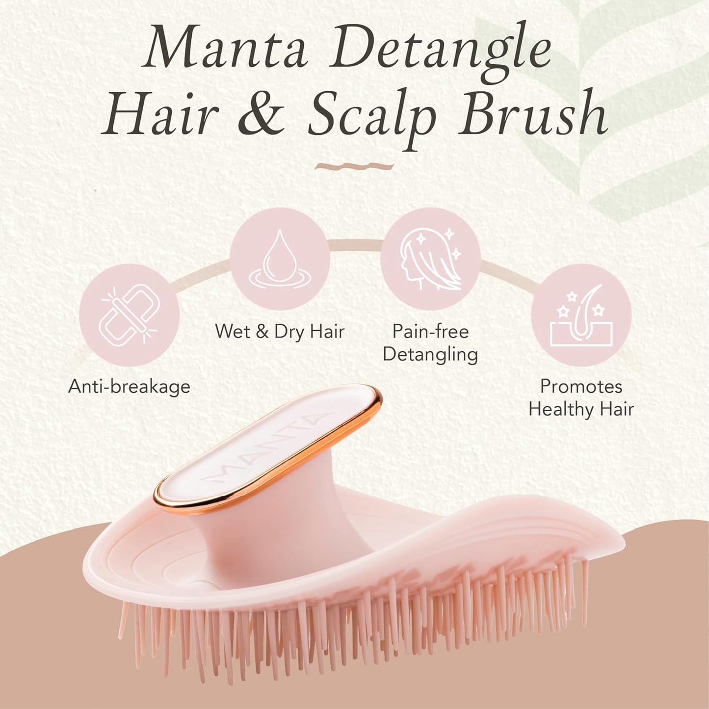 Manta Original Anti-Breakage Hairbrush – Gentle Detangling Brush for Wet & Dry Hair, Flexible Hairbrush for All Types, Healthy Hair Care for Women & Men, Pink