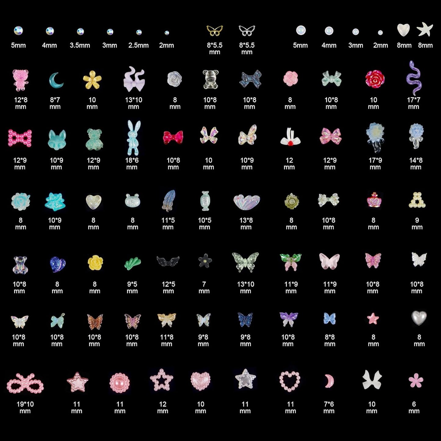 Artdone Nail Art Studs Kit, 2 boxes Multicolor 3D Charms Flower Butterfly Snake Rabbit Diamond Cute Nail Jewels for DIY Decoration with Pickup Tools