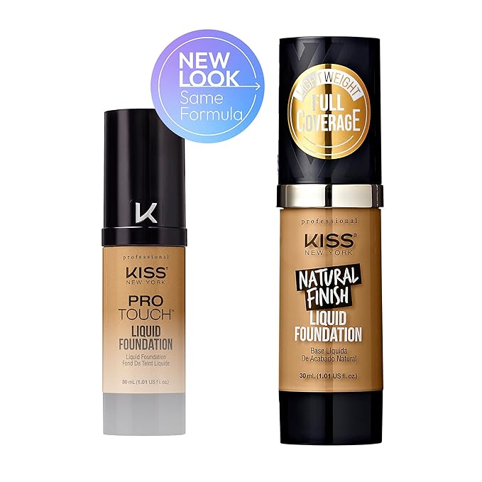 Kiss New York Professional Liquid Foundation - Lightweight and Hydrating Formula, Natural Finish, Control Shine, Cover Pores, Medium to Full Coverage, Green Tea Extract (Soft Tan)