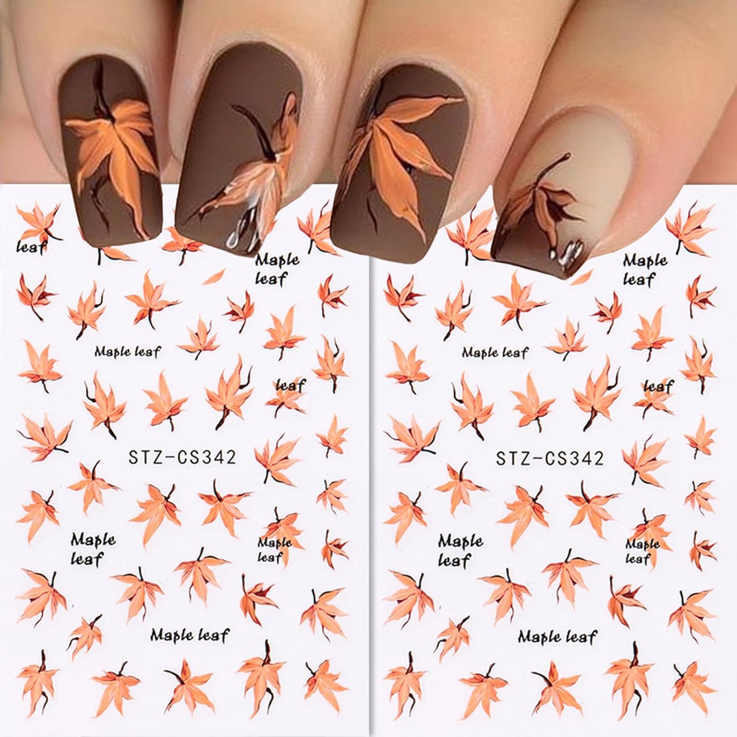 Maple Leaves Nail Stickers 6PCS Fall Maple Leaf Nail Decals 3D Self-Adhesive Red Orange Leaves Nails Design Nail Supplies Fall Stickers for Nails Thanksgiving Day Nail Decals for Women DIY Manicure