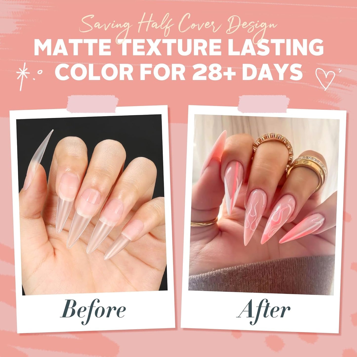 UNA GELLA Clear Stiletto Nails Tips Half Cover Stiletto Gel Nail Tips 216pcs Almond Shape False Acrylic Nail Tips for Faster Gel Nail Extension DIY Art Salon Press On Nails 12 Sizes