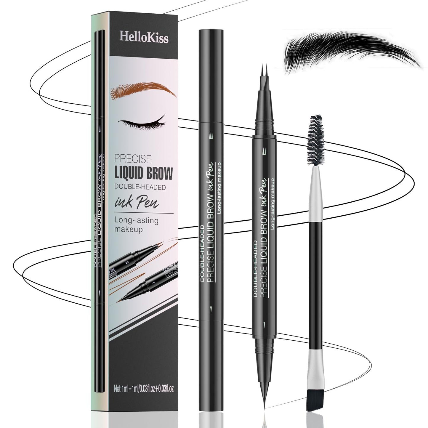 Eyebrow Pencil, Eyebrow Pen with Double-Brush Tip 2-in-1 Eyeliner Dual-Ended Microblading Long Lasting Waterproof Hair-Like Brow Pencil with Eyebrow Brush (Black)